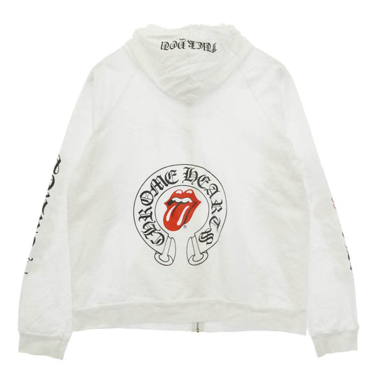 CHROME HEARTS クロムハーツ(原本無) The Rolling Stones ザローリングストーンズ Lip And Tongue Hoodie リップアンドタン ダガージップ フーディー パーカー ホワイト系 XL【中古】