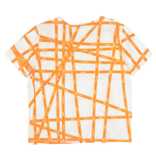 HERMES エルメス マルジェラ期 ボルデュック リボン 総柄 コットン 半袖 Tシャツ オレンジ系 ホワイト系 L【中古】