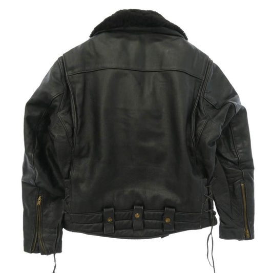 HARLEY DAVIDSON ハーレーダビッドソン USA製 80s SCOVILL ZIP バーアンドシールドタグ 襟ボア ダブルライダース レザー ジャケット ブラック系 44【中古】