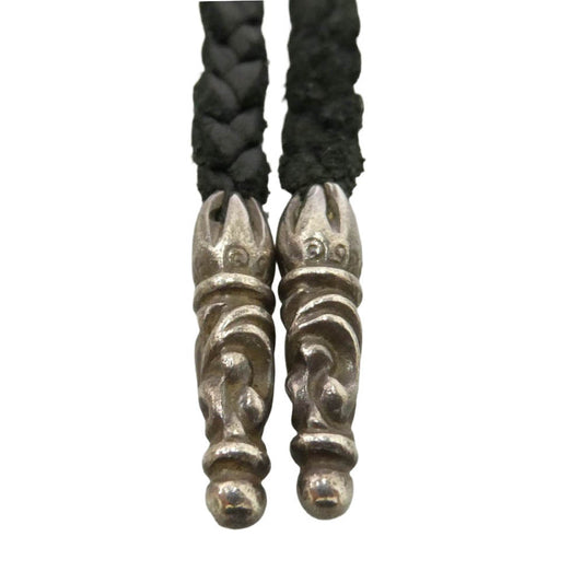 CHROME HEARTS クロムハーツ(原本無) LEATHER BRAID SC スクロールチップ レザーブレード レザーブレイド ネックレス ブラック系【中古】