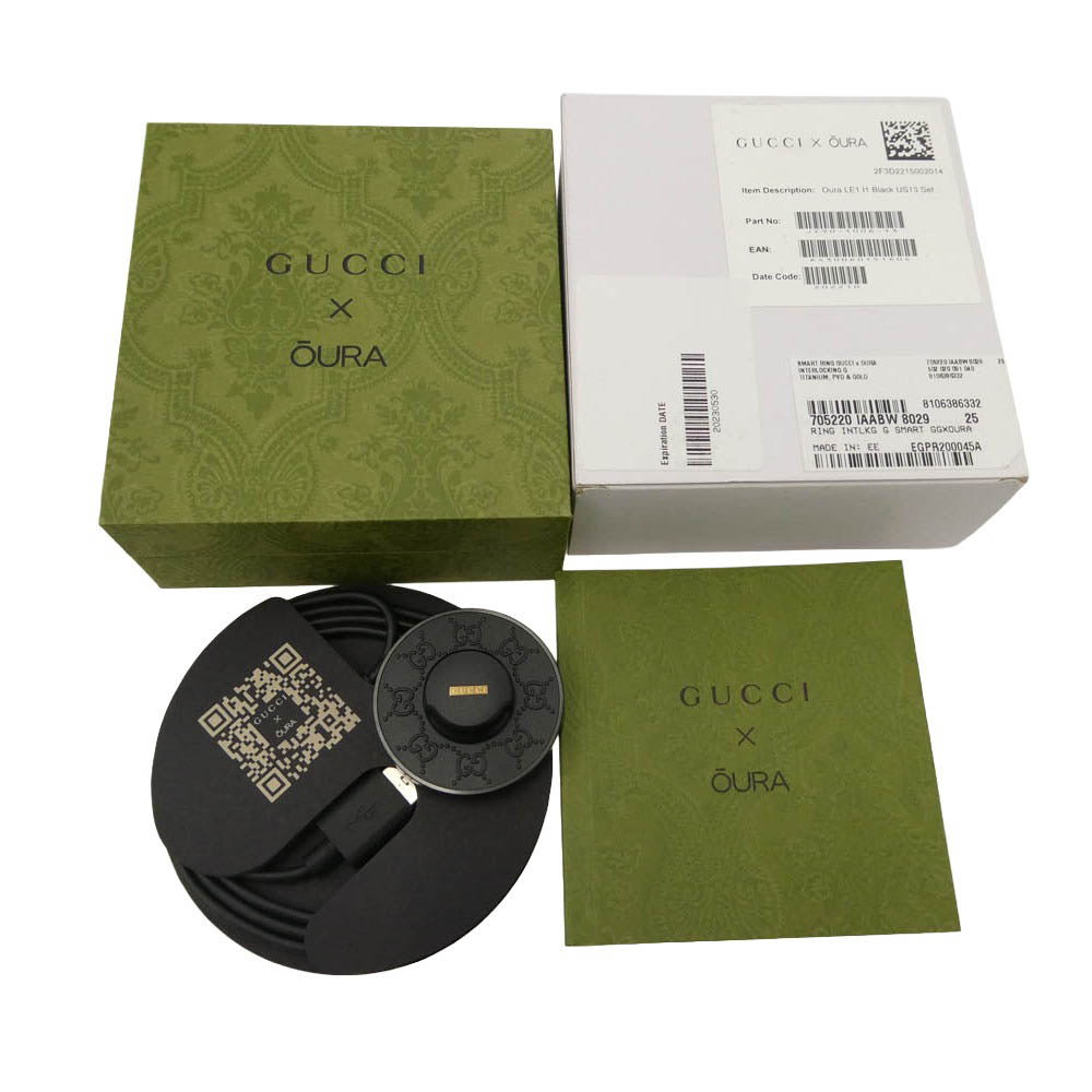 GUCCI グッチ x OURA インターロッキング スマートリング ブラック系 約24号【極上美品】【中古】
