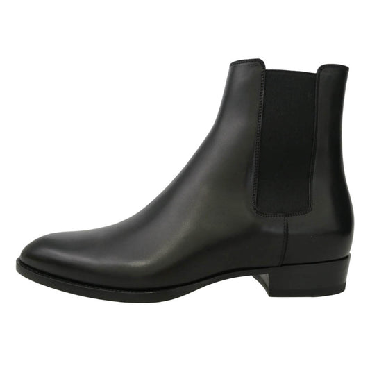 SAINT LAURENT サンローラン 592438 クラシック ワイアット サイドゴア レザー チェルシー ブーツ ブラック系 41.5【極上美品】【中古】