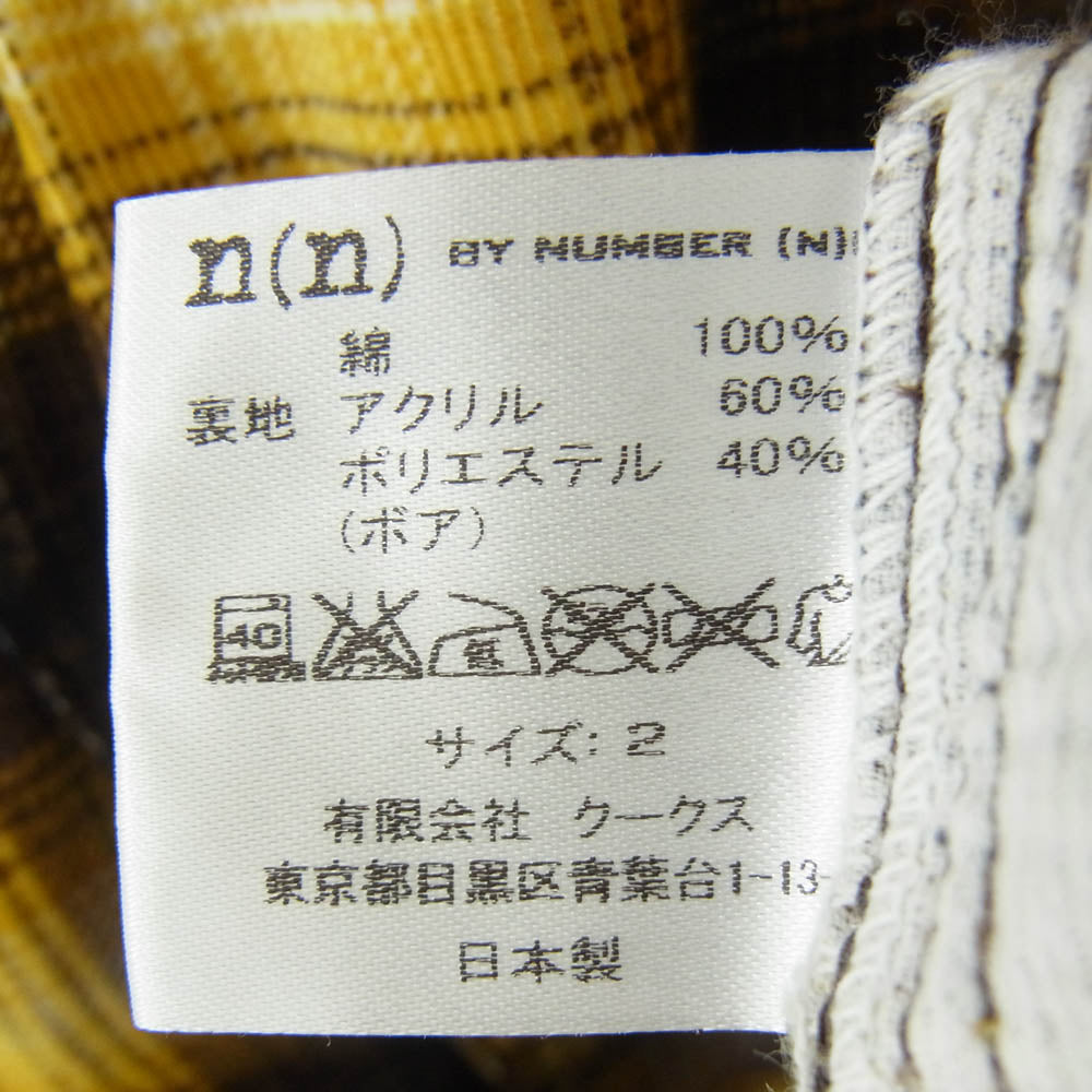 NUMBER(N)INE ナンバーナイン n(n) BY NUMBER (N)INE レースアップ プルオーバー ボア チェック シャツ イエロー系 2【中古】