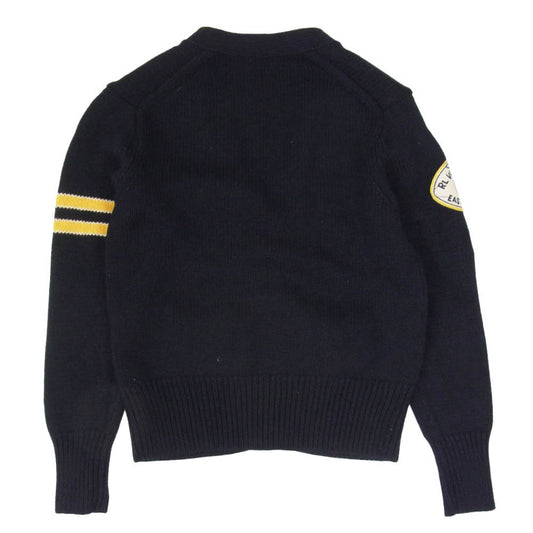 POLO RALPH LAUREN ポロ・ラルフローレン レタードニット ケーブル編み ワッペン カレッジ カーディガン ダークネイビー系 M【中古】