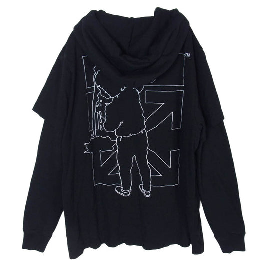 OFF-WHITE オフホワイト 20AW OMBB051E20FLE002 Double Layer Barrel Worker Arrows Oversized Hoodie ダブル レイヤード アロー ロゴ プリント プルオーバー スウェット パーカー ブラック系 XS【中古】