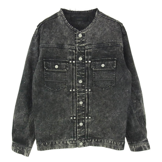 BACKBONE バックボーン 17SS BB17SS-DB10 ペイント バックプリント スタッズ ノーカラー デニム ジャケット ブラック系 M【中古】