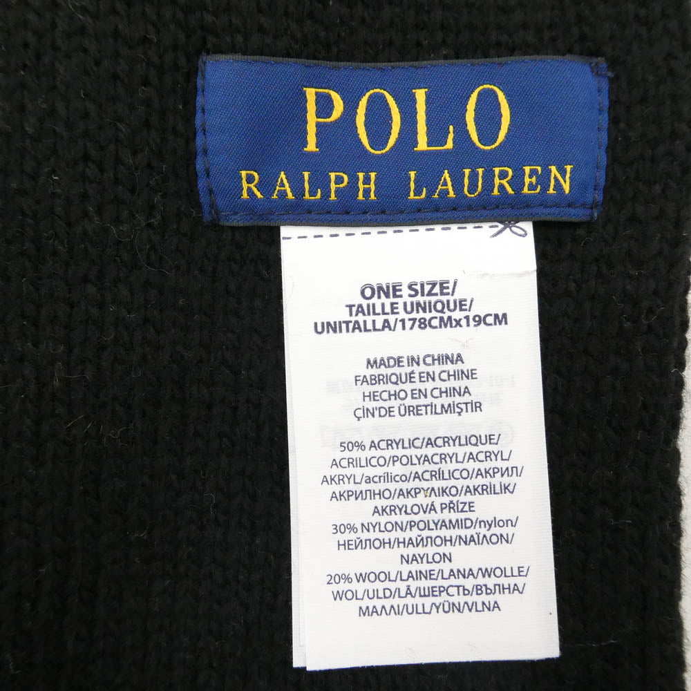 POLO RALPH LAUREN ポロ・ラルフローレン bulldog ブルドッグ 刺繍 ニット マフラー 黒系 ブラック系【中古】