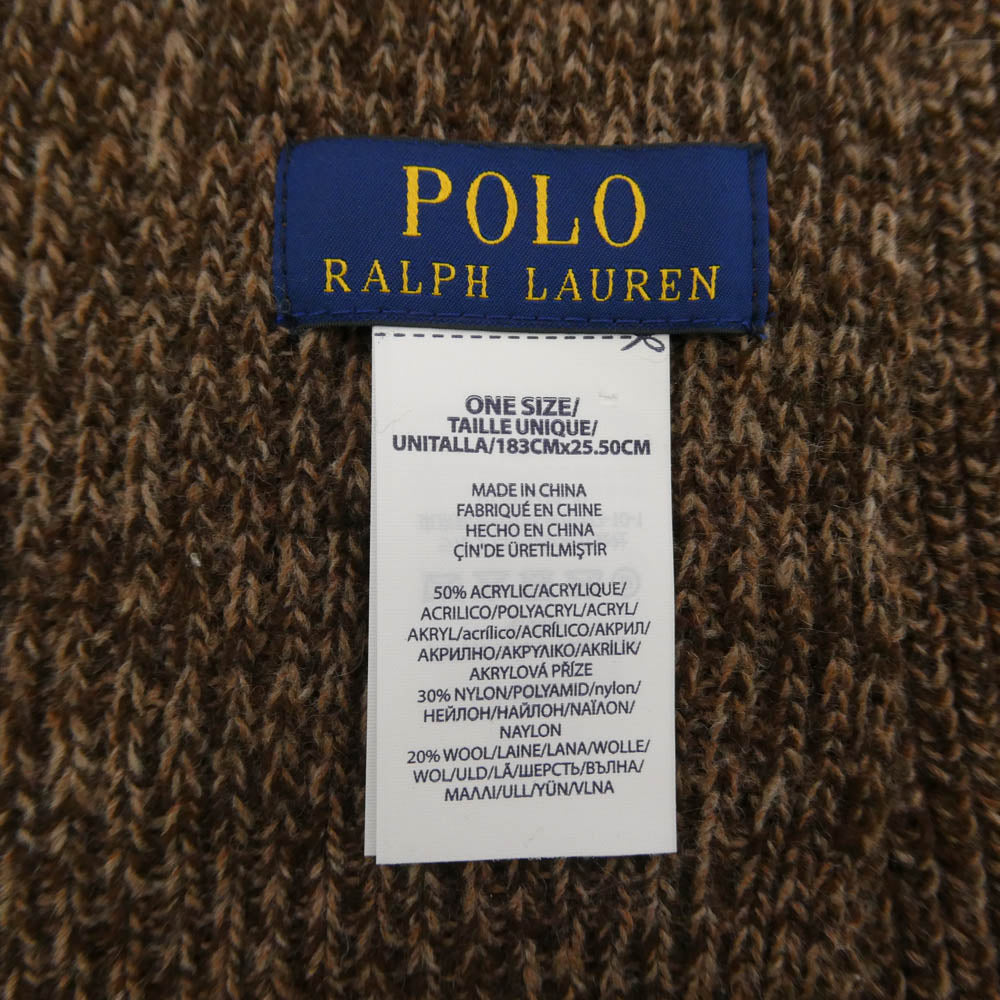 POLO RALPH LAUREN ポロ・ラルフローレン ポロベア 刺繍 ニット マフラー 茶系 ブラウン系 183cm×25.5cm【中古】