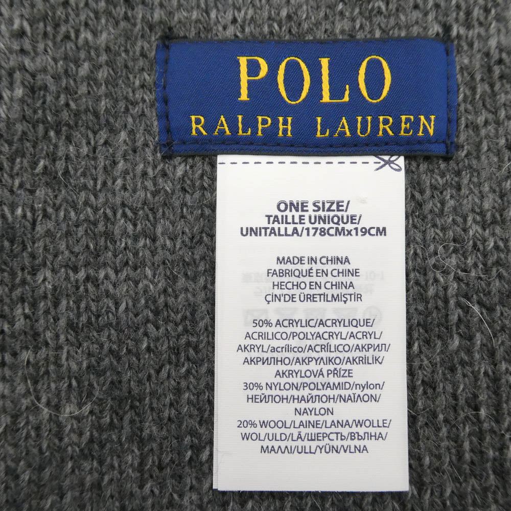 POLO RALPH LAUREN ポロ・ラルフローレン bulldog ブルドッグ 刺繍 ニット マフラー グレー系【中古】