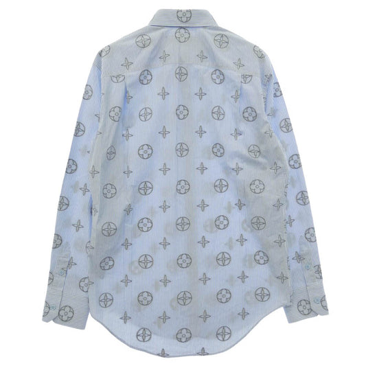 LOUIS VUITTON ルイ・ヴィトン 21SS RM211MZQJHKS17W プレイスド グラフィック モノグラム フラワー 総柄 ストライプ 長袖 シャツ ライトブルー系 XS【中古】