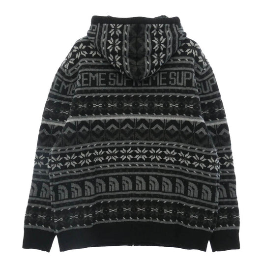 Supreme シュプリーム THE NORTH FACE ノースフェイス 22AW NT52212I x The North Face ザノースフェイス TS FAIRE ISLE F/Z HOODED SWEATER ジップアップ フーディー セーター パーカー ブラック系 L【美品】【中古】