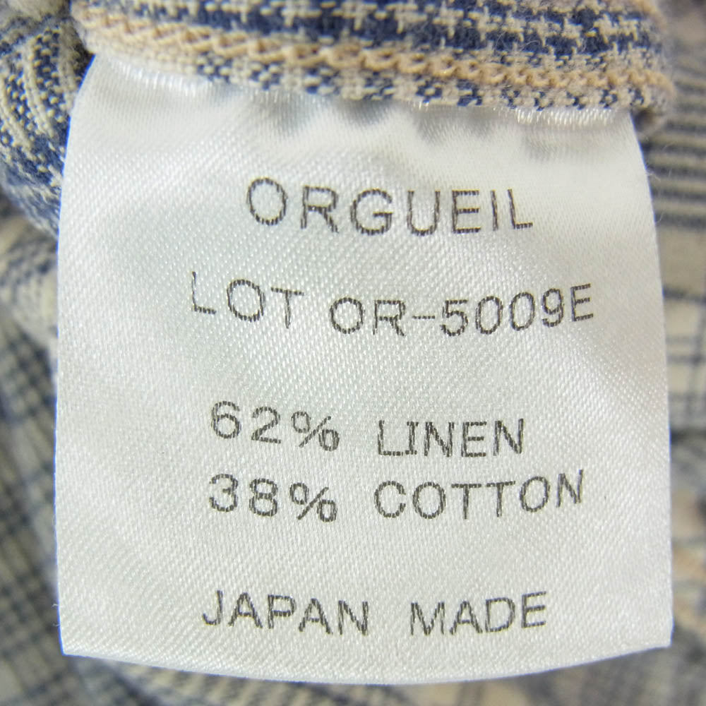 ORGUEIL オルゲイユ OR-5009E コットン リネン混 チェック ワークシャツ 半袖 ショートスリーブ ブルー系 38【中古】