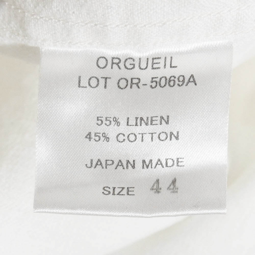 ORGUEIL オルゲイユ OR-5069A No Collar Shirt リネン混 ノーカラー バンドカラー 長袖 シャツ オフホワイト系 44【中古】