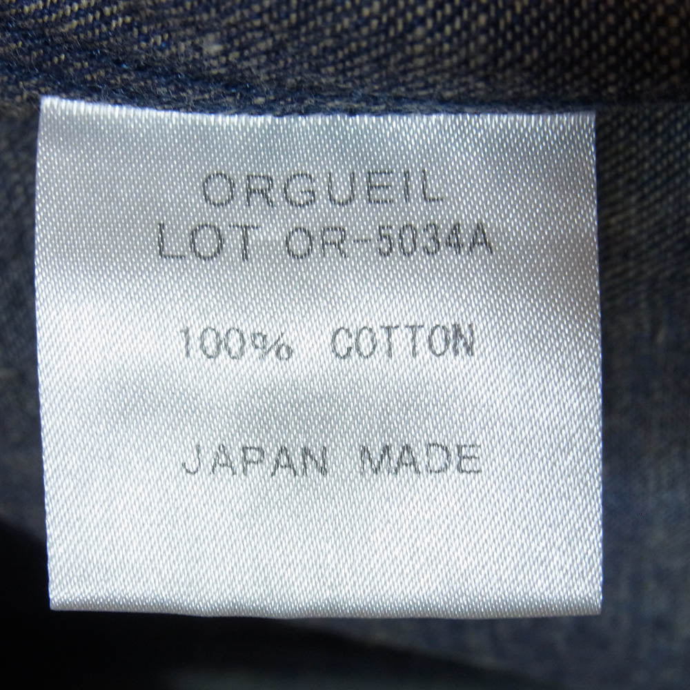 ORGUEIL オルゲイユ OR-5034A Denim Cutaway Shirt デニム カッタウェイ 長袖 シャツ インディゴブルー系 44【中古】