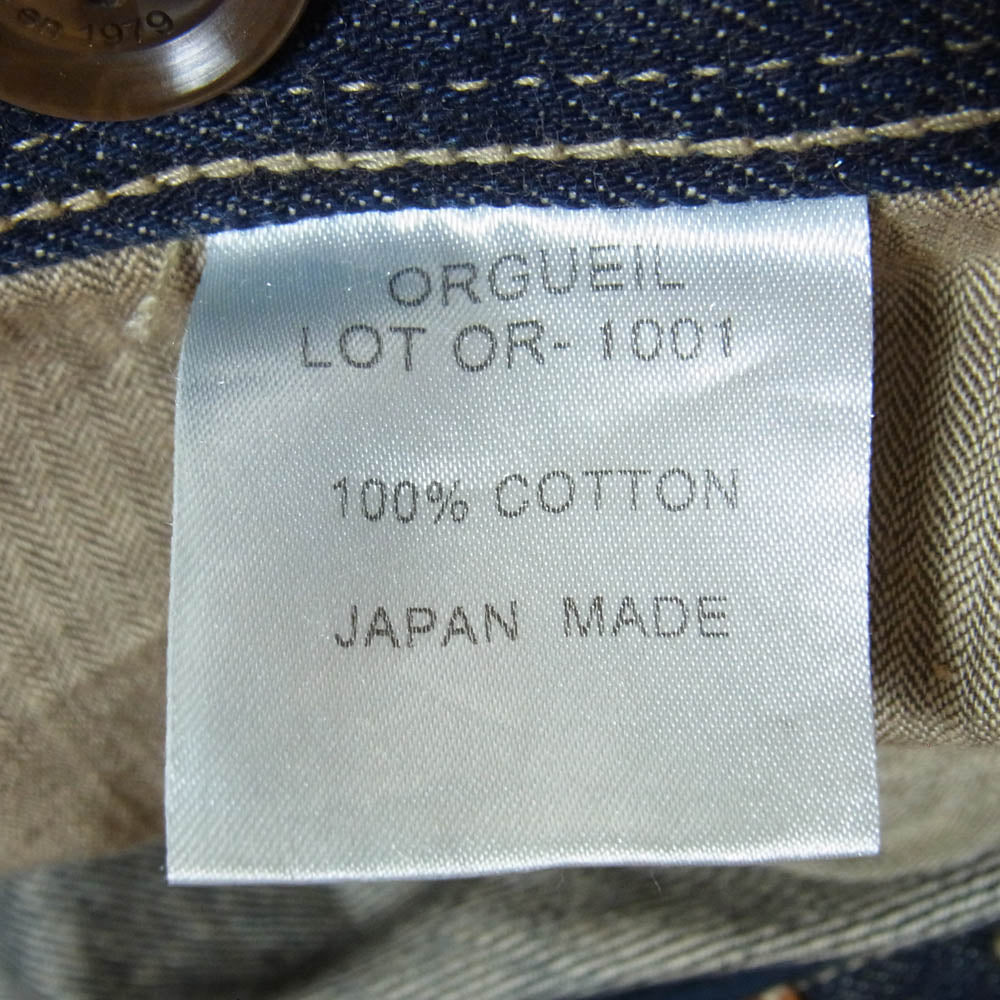 ORGUEIL オルゲイユ OR-1001 Tailor Jeans テーラー ジーンズ シンチバック付 ボタンフライ セルビッチ デニム パンツ インディゴブルー系 36【中古】