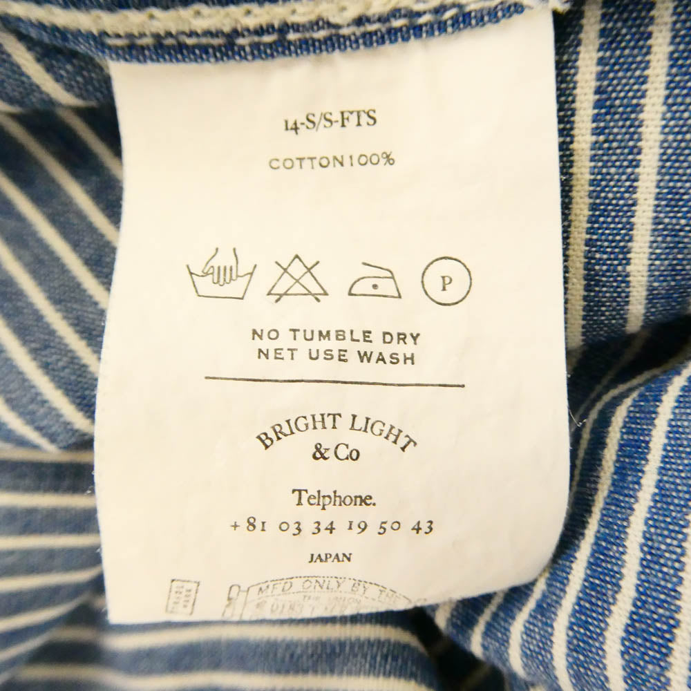 オールドジョー 14SS 14S/S-FTS グランパシャツ ノーカラー コットン ストライプ 長袖 シャツ ライトブルー系 15 1/2【中古】