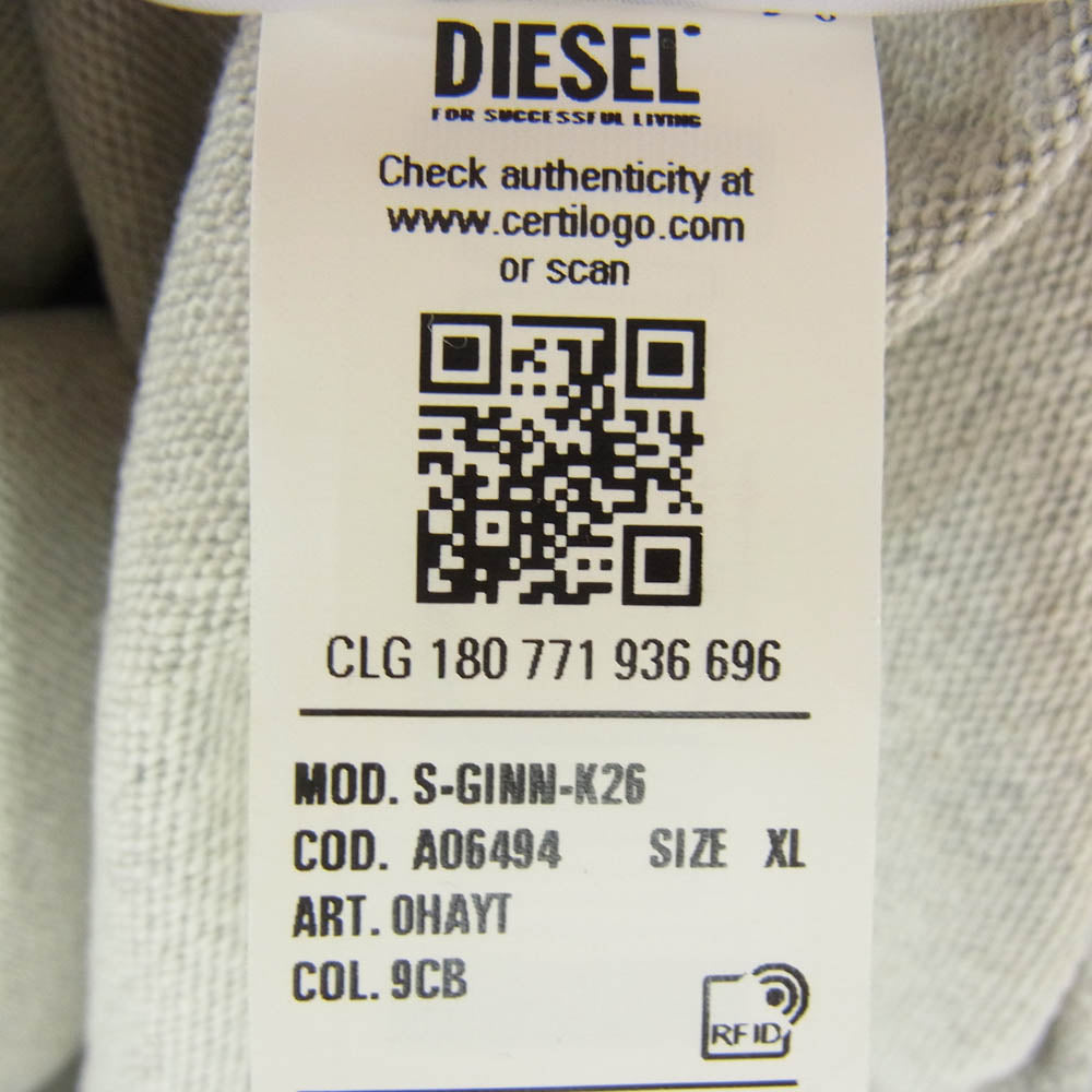 DIESEL ディーゼル A06494 S-GINN-K26 ロゴプリント クルーネック スウェット トレーナー グレー系 XL【中古】