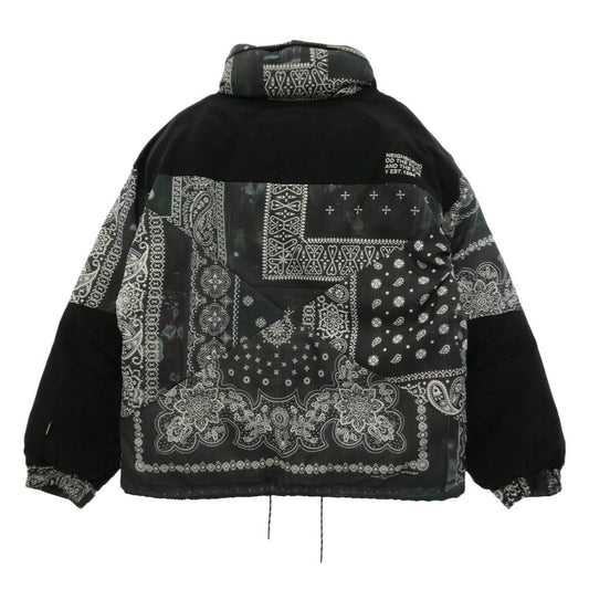 NEIGHBORHOOD ネイバーフッド 21AW 212TSNH-JKM11 BANDANA CHOPPED DOWN E-JKT 総柄 バンダナ チョップド ロゴ刺繍 アウター ダウンジャケット ブラック系 XL【中古】