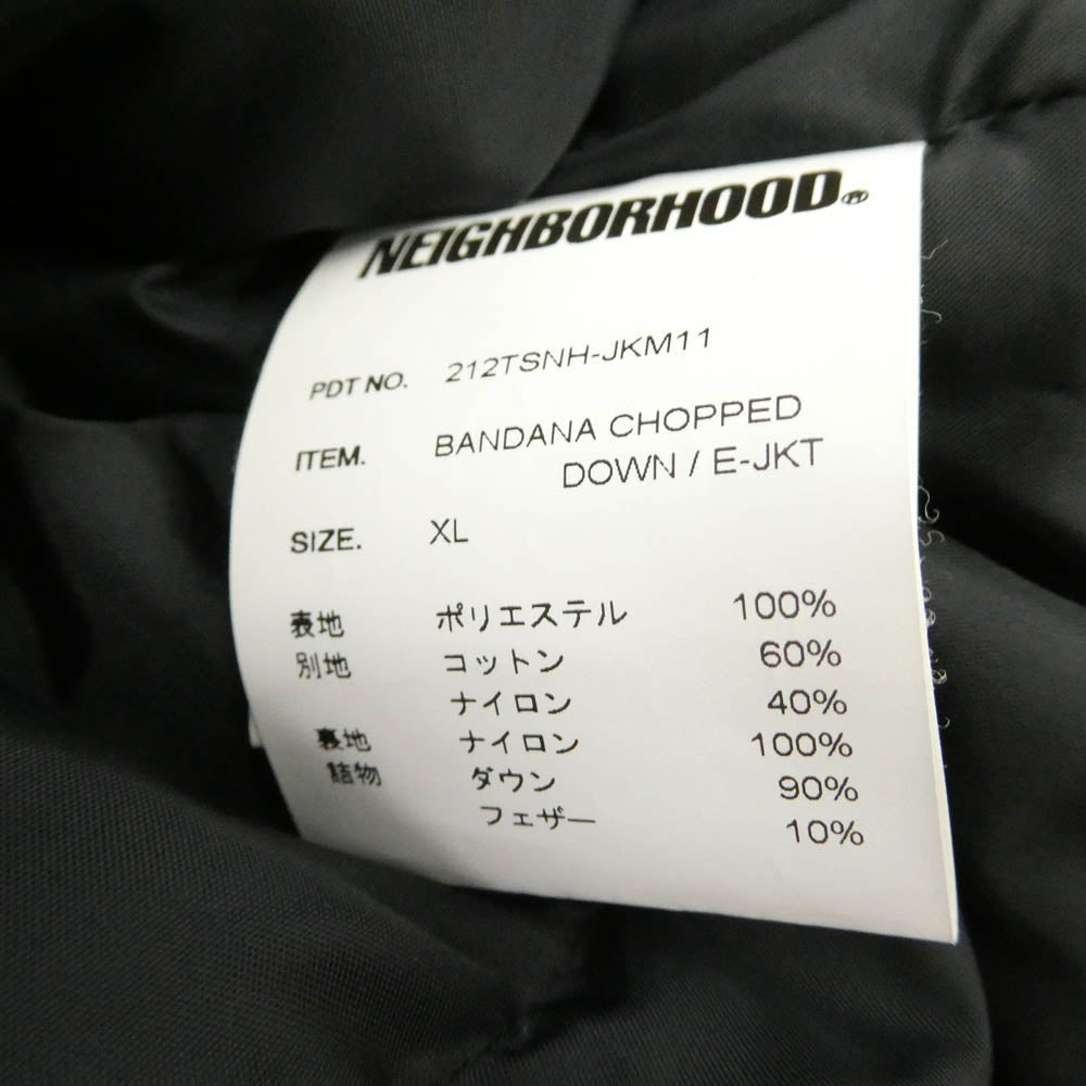 NEIGHBORHOOD ネイバーフッド 21AW 212TSNH-JKM11 BANDANA CHOPPED DOWN E-JKT 総柄 バンダナ チョップド ロゴ刺繍 アウター ダウンジャケット ブラック系 XL【中古】