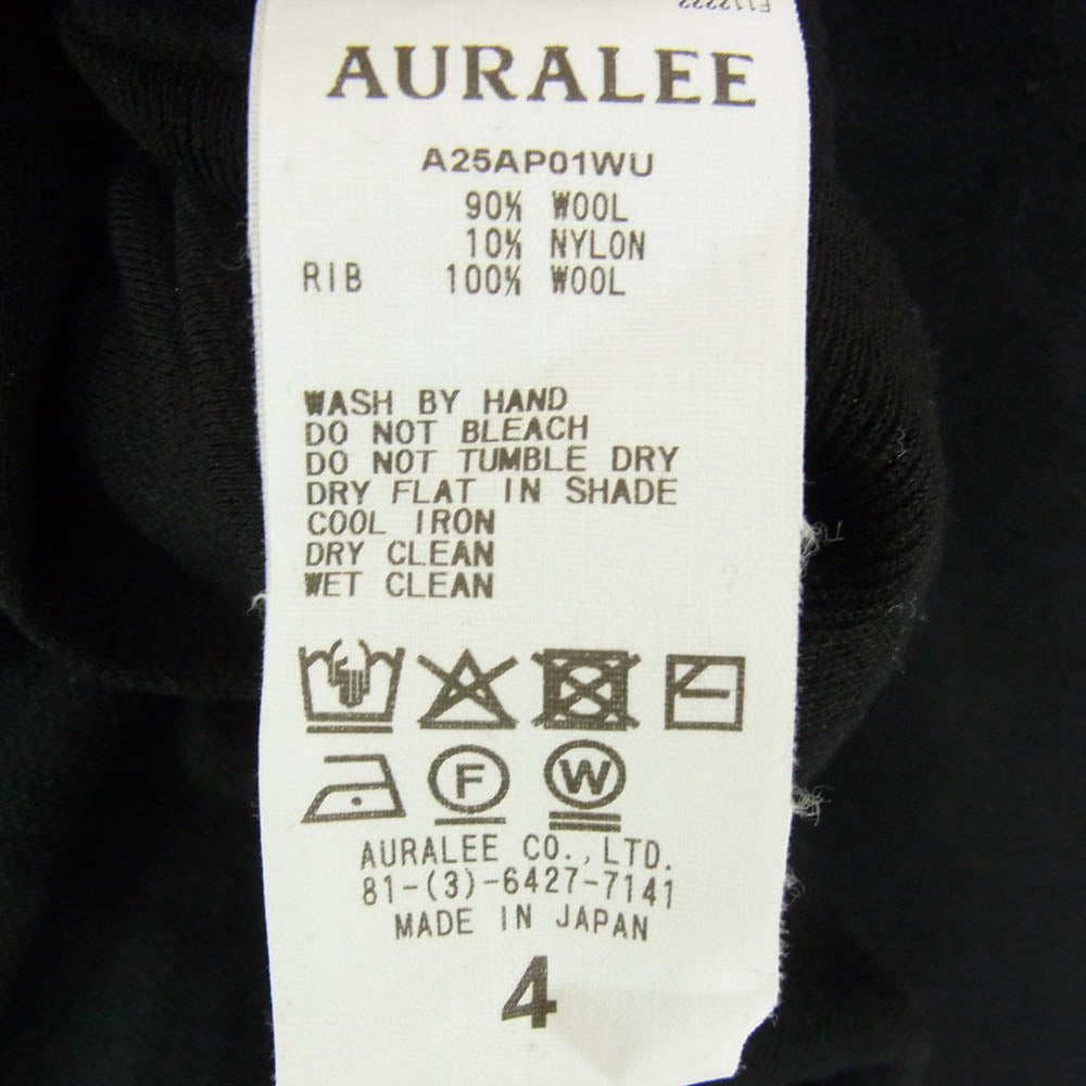 AURALEE オーラリー 25AW A25AP01WU LIGHT WOOL SWEAT HALF ZIP ライトウール ハーフジップ スウェット ブラック系 4【極上美品】【中古】