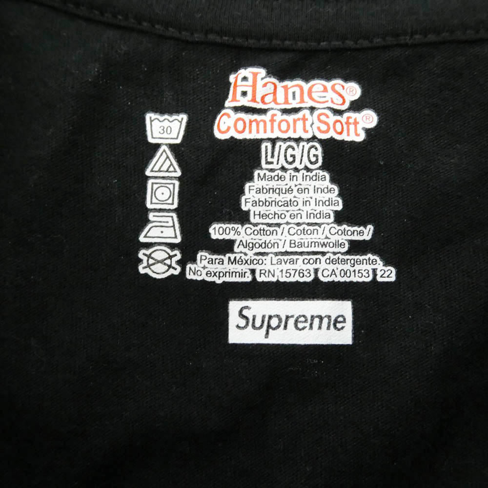 Supreme シュプリーム 22AW × Hanes ヘインズ Bandana Tagless Tees ペイズリー 半袖 Tシャツ ブラック ブラック系 L【中古】