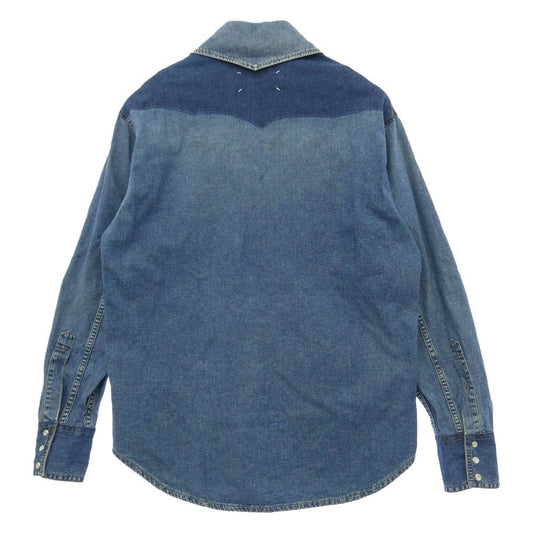 MAISON MARGIELA メゾンマルジェラ 22SS S50DL0504 S30815 Oversize Denim Shirt 四つタグ オーバーサイズ ウエスタンヨーク転写 長袖 デニムシャツ ブルー系 38【中古】