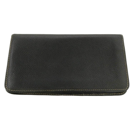 Dunhill ダンヒル ロゴ金具 レザー シボ革 折り財布 ロングウォレット 札入れ ブラック系【中古】