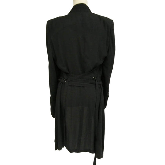 ANN DEMEULEMEESTER アンドゥムルメステール 352-38-60803 シルク100% パラシュートベルトデザイン ドレープ アシメトリーコート ジャケット ブラック系 36【中古】