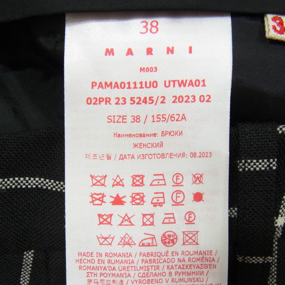 MARNI マルニ 23AW PAMA0111U0 UTWA01 Wool Check Pant チェック柄 ウール スラックスパンツ トラウザーズ ブラック系 38【中古】