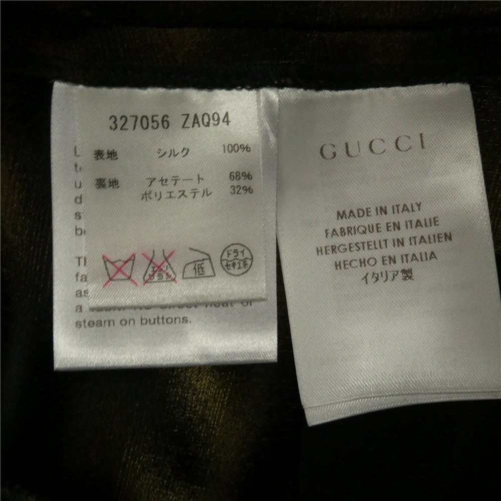 GUCCI グッチ 327056 ZAQ94 シルク100% グラフィック総柄 スラックスパンツ ブラック系 ゴールド系 38【中古】