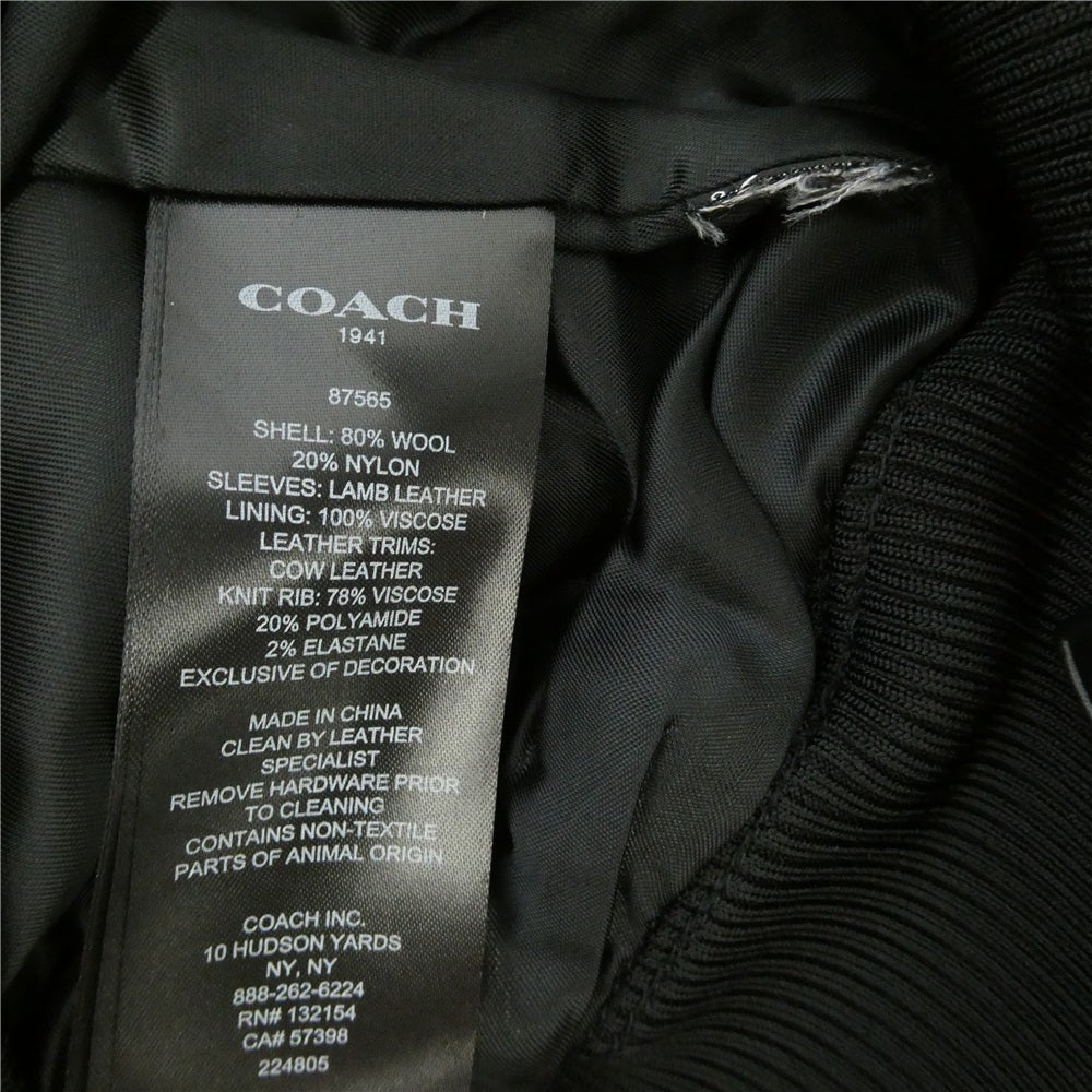 COACH コーチ Space NASA 2017年カプセルコレクション スタジアムジャンパー 袖レザー ブルゾン ブラック系【中古】