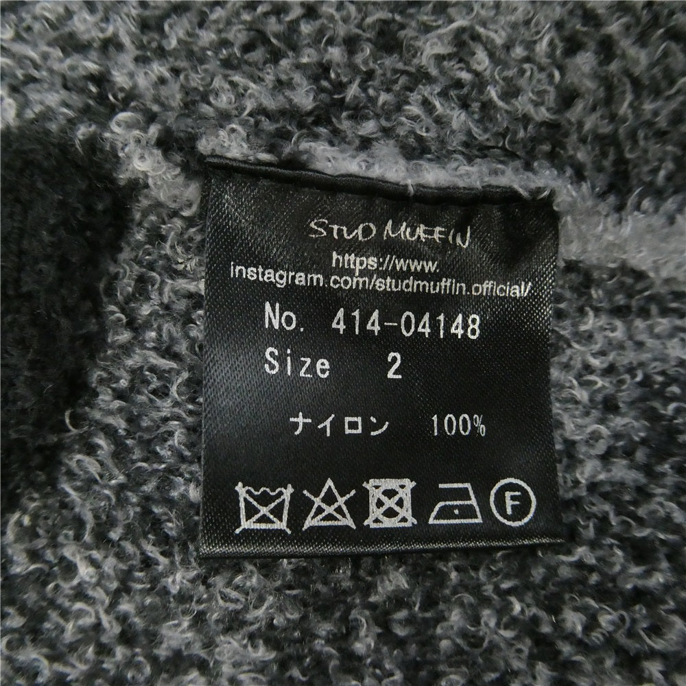スタッドマフィン 414-04148 ベアハート柄 マシュマロ モール Vネック カーディガン ブラック系 2【中古】