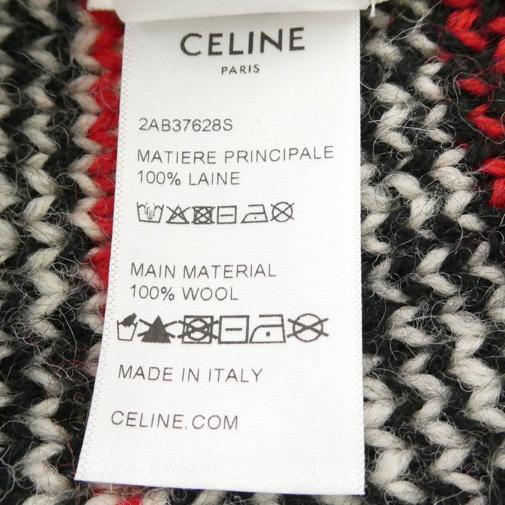 CELINE セリーヌ 2AB37628S ロゴ スタッズ ジャガード ウール ニット帽 ビーニー マルチカラー系【新古品】【未使用】【中古】