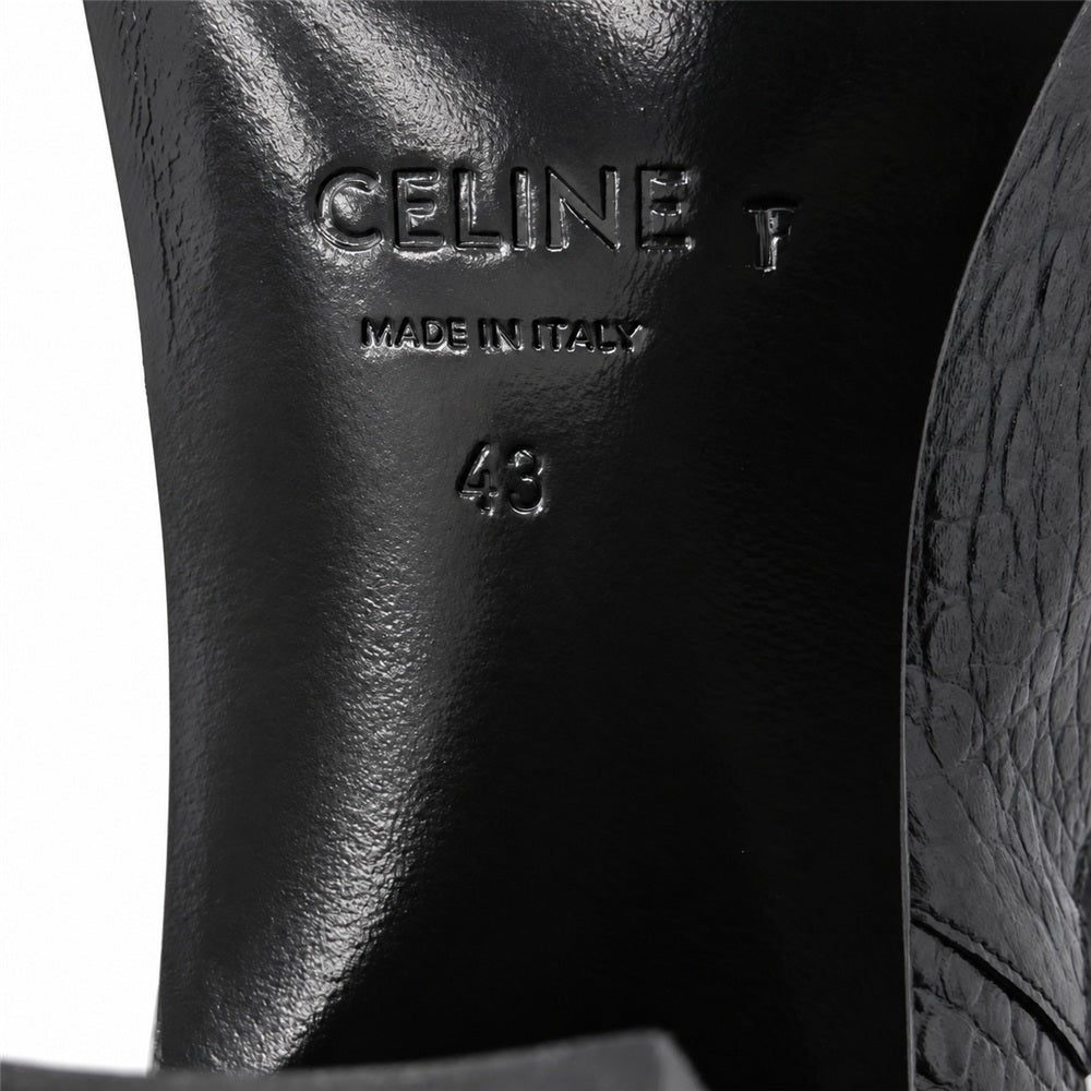 CELINE セリーヌ クロコ型押し サイドゴア レザー チェルシー ヒール ブーツ ブラック系 43【美品】【中古】