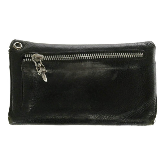 CHROME HEARTS クロムハーツ(原本無) WAVE ウェーブ クロスボール レザー ウォレット 長財布 ブラック系 シルバー系【中古】