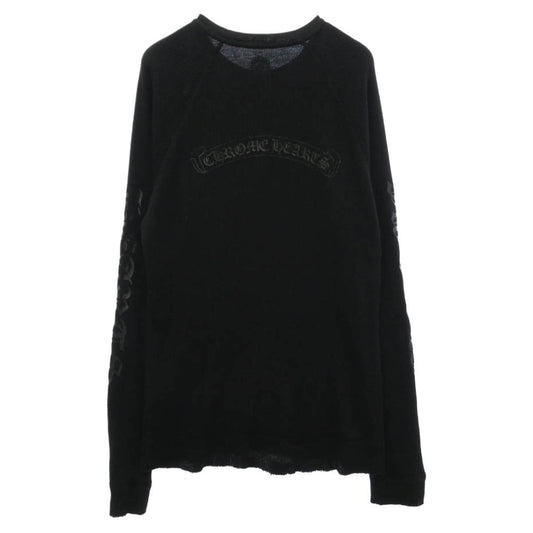 CHROME HEARTS クロムハーツ(原本無) ヴァインダガー スクロールラベル 袖ロゴプリント サーマルカットソー 長袖Tシャツ ブラック系 M【中古】