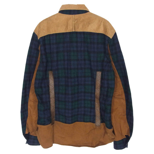 JUNYA WATANABE COMME des GARCONS MAN ジュンヤワタナベコムデギャルソンマン PENDLETON ペンドルトン WD-B301 × PENDLETON ペンドルトン AD2009 コーデュロイ チェック レザー 長袖 シャツ グリーン系 L【中古】