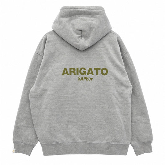 SAPEUR サプール LOGO PULLOVER HOODIE ARIGATO CAMO ロゴ プルオーバー フーディー カモ パーカー グレー系 XXL【中古】
