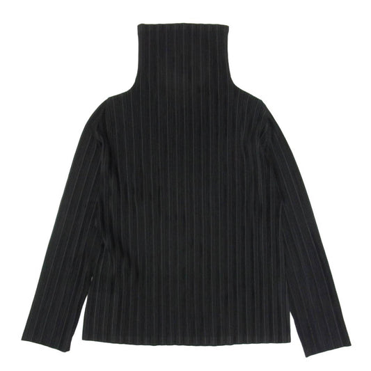 PLEATS PLEASE プリーツプリーズ イッセイミヤケ ISSEY MIYAKE イッセイミヤケ PP83-FK351 ISSEY MIYAKE イッセイ ミヤケ リブプリーツ タートルネック ハイネック 長袖トップス シャツ カットソー ブラック系 3【極上美品】【中古】