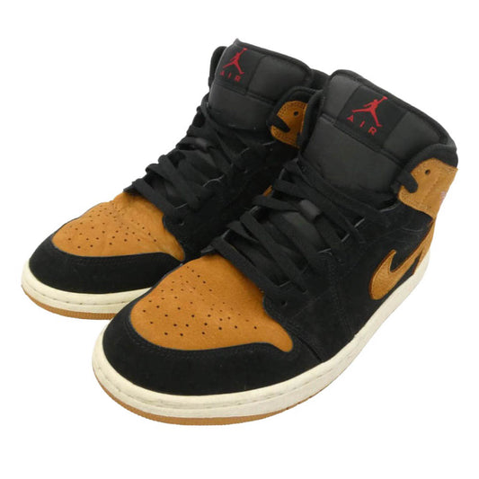 NIKE ナイキ HV4091-002 AIR JORDAN 1 MID SE BLACK/FLAX-VARSITY RED-SAIL エアジョーダン1 ミッド SE ブラック フラックス バーシティレッド セイル スニーカー ブラック系 ライトブラウン系 28cm【中古】