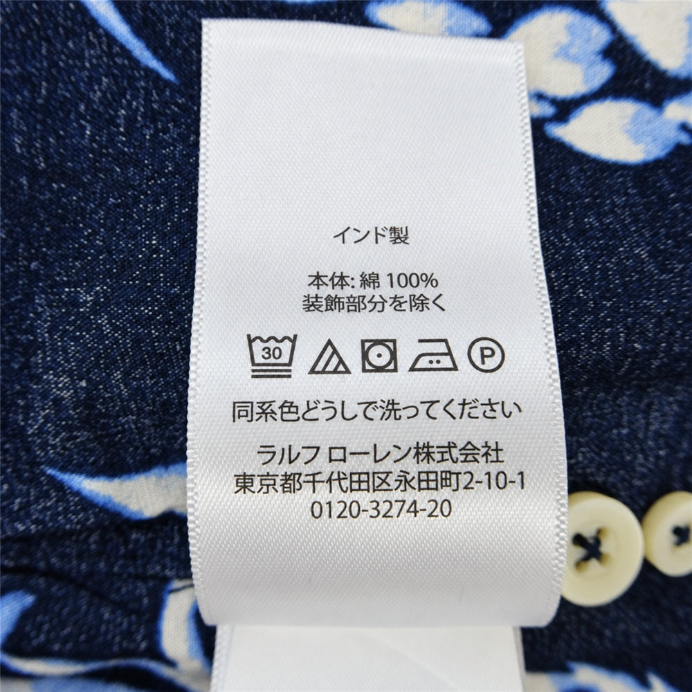 POLO RALPH LAUREN ポロ・ラルフローレン PINEAPPLE PRINT CAMP SHIRTS パイナップル 半袖 開襟 オープンカラー アロハ シャツ ネイビー系 XS【中古】