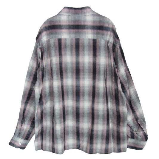 WACKO MARIA ワコマリア 26AW 26FWE-WMS-OC02 OMBRE CHECK OPEN COLLAR SHIRT TYPE-2 オンブレチェック オープンカラー 長袖 レーヨン シャツ ピンク系 M【美品】【中古】