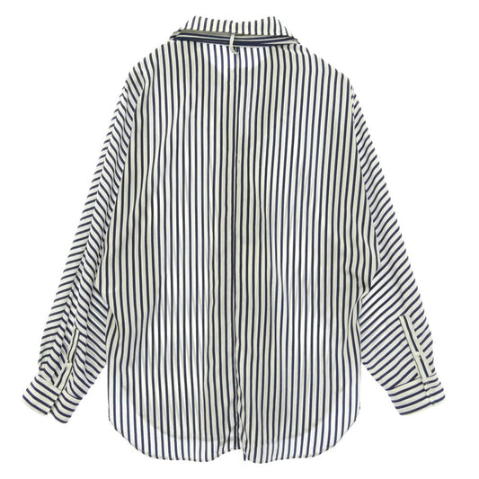 ato アトウ 24SS AM24A-S09 STRIPE SCARF SHIRT 比翼 ストライプ スカーフ 長袖 シャツ ネイビー系 ホワイト系 44【中古】