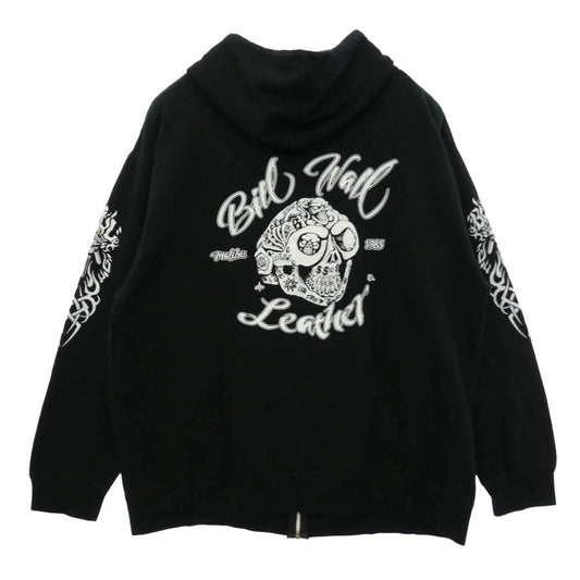 BILL WALL LEATHER ビルウォールレザー 25周年限定 ロゴプリント フーディー ジップアップ パーカー ブラック系 2XL【中古】