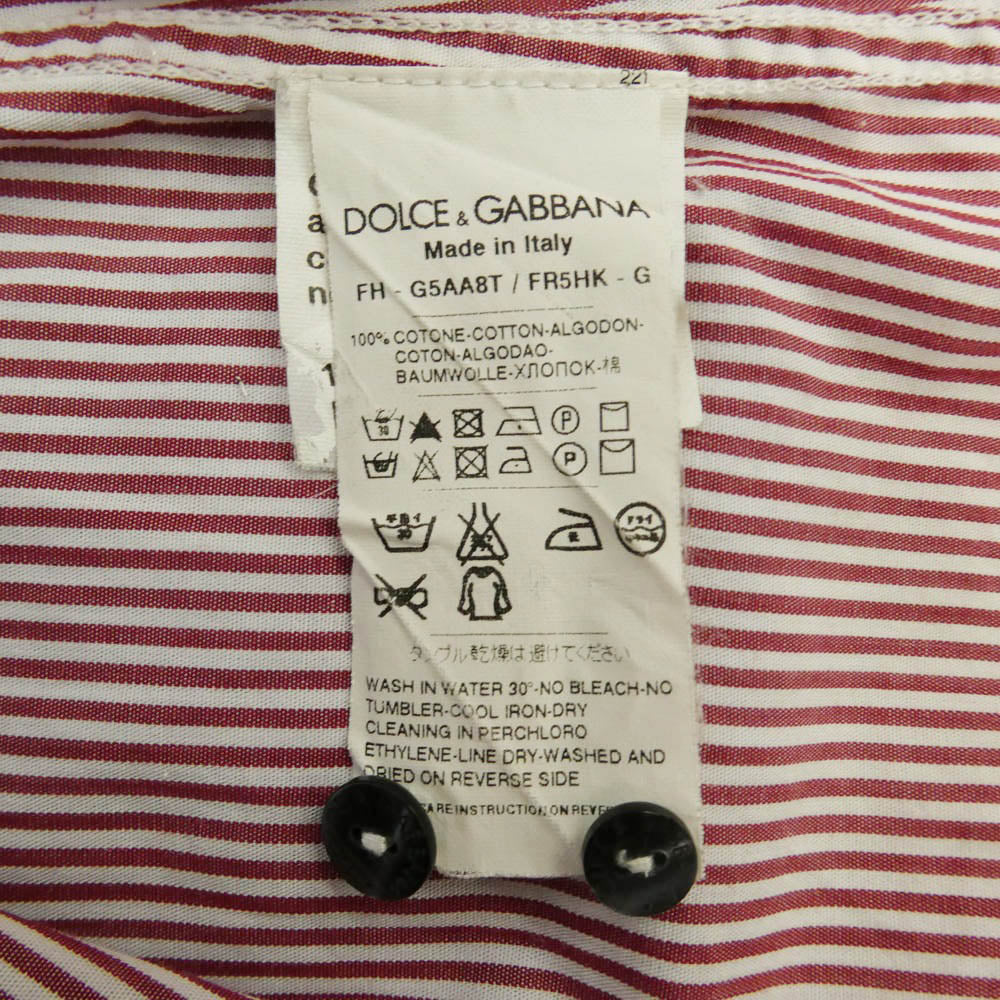 DOLCE&GABBANA ドルチェアンドガッバーナ イタリア製 SICILIA ダブルポケット ストライプ 長袖 シャツ レッド系 ホワイト系 表記サイズなし【中古】
