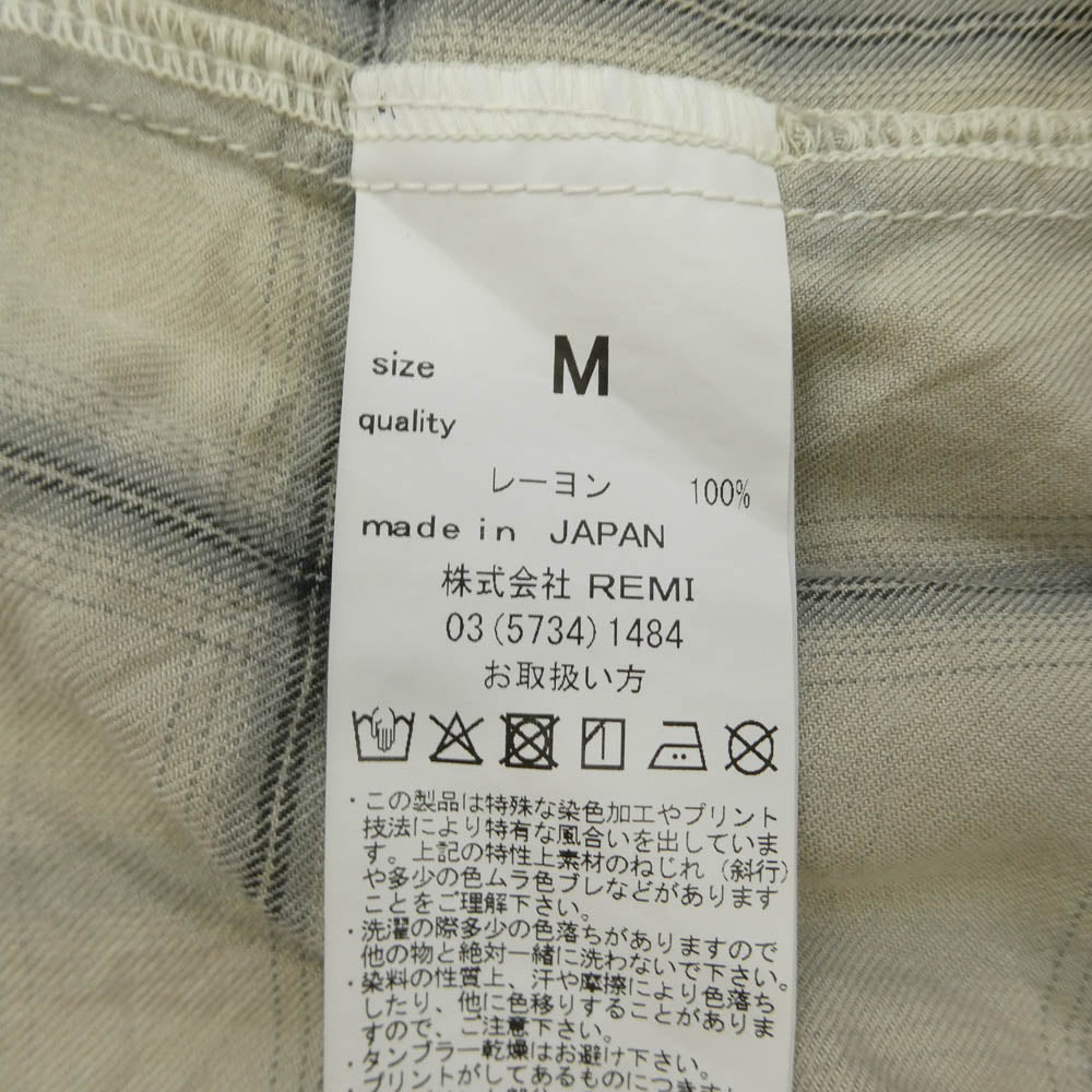 REMI RELIEF レミレリーフ レーヨン100% チェック柄 オープンカラー 長袖 シャツ グレー系 ベージュ系 M【中古】