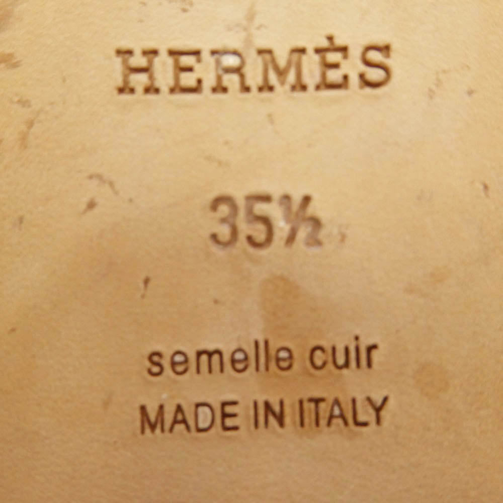 HERMES エルメス AMORE アモーレ レザー フラット サンダル ブラウン系 ホワイト系 35.5【中古】