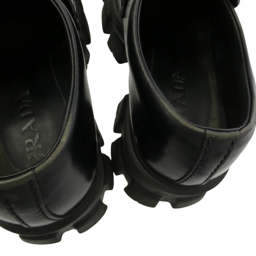 PRADA プラダ 2DE129 MONOLITH BRUSHED LEATHER LOAFERS モノリス ブラッシュド レザー ローファー シューズ ブラック系 5.5【中古】