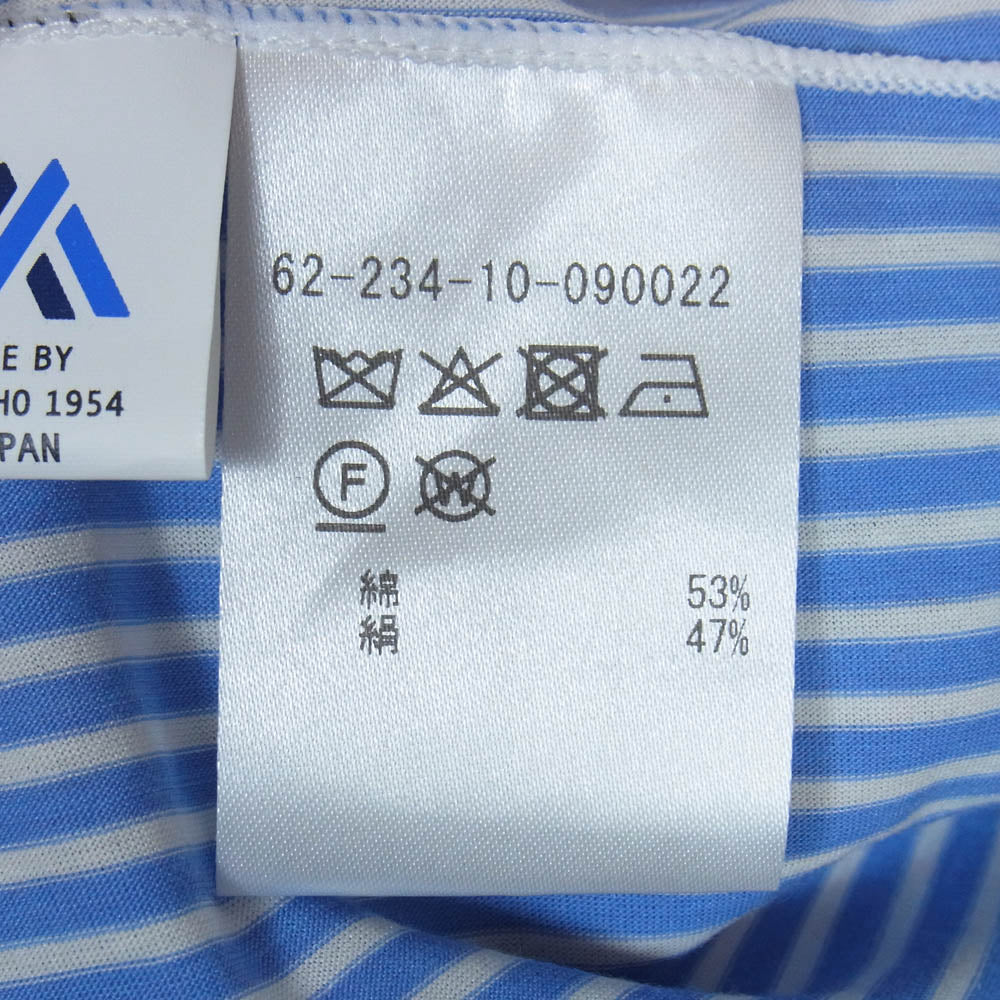 グッドピープル グッドステッチング グッドプロダクト 62-234-10-090022 for ESTNATION エストネーション シルク コットン スーパー ハイゲージ ジャージー ストライプ レギュラーカラー 長袖シャツ ブルー系 L【中古】