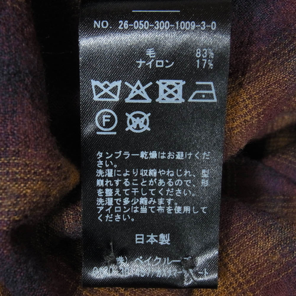マテリオ 26-050-300-1009-3-0 ウール ナイロン オンブレ チェック 長袖 シャツ エンジ系 3【中古】